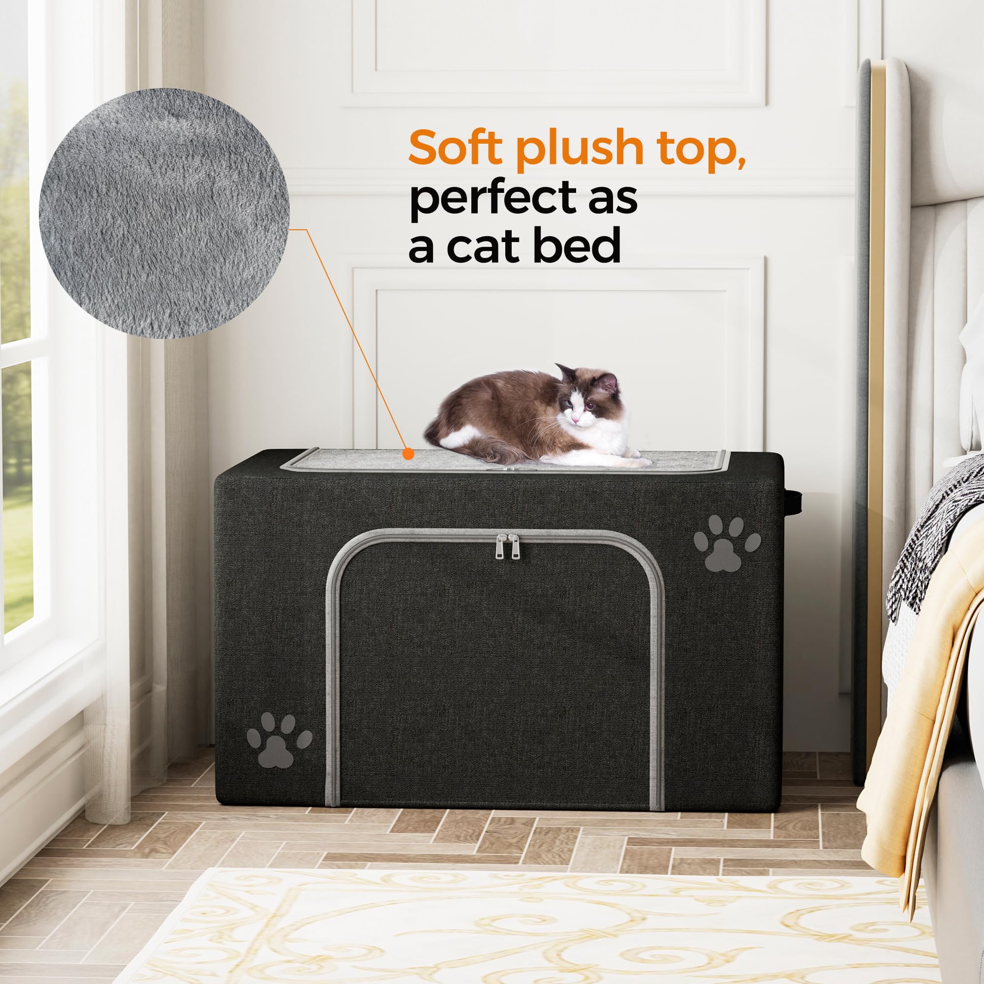 La caja-arena-gato-cama-tapa-superior-acogedora facilita el acceso para limpiar.