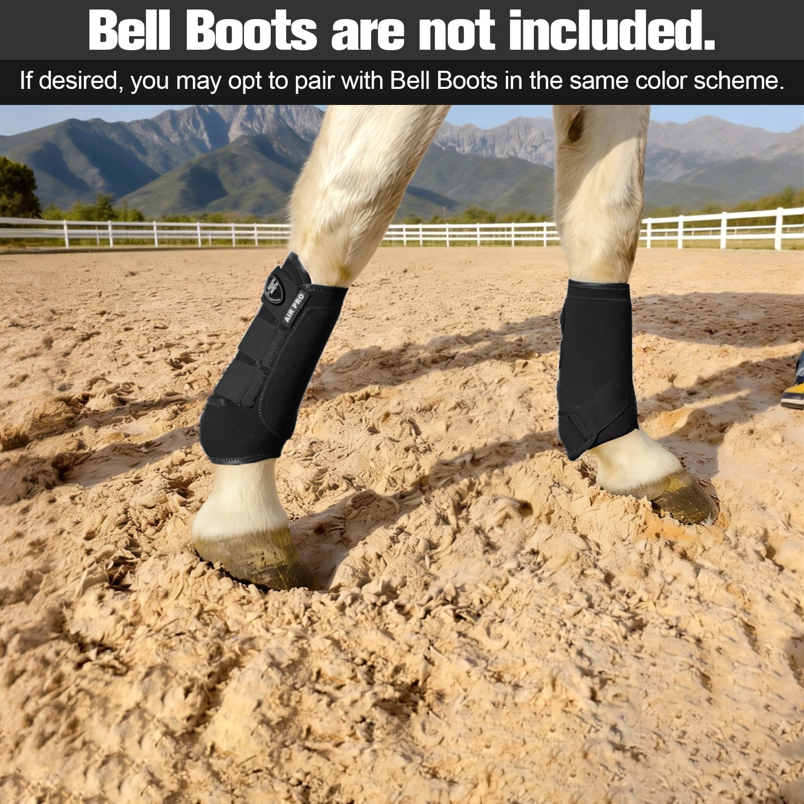 Horntack botas espinilla negras para transporte seguro del caballo.