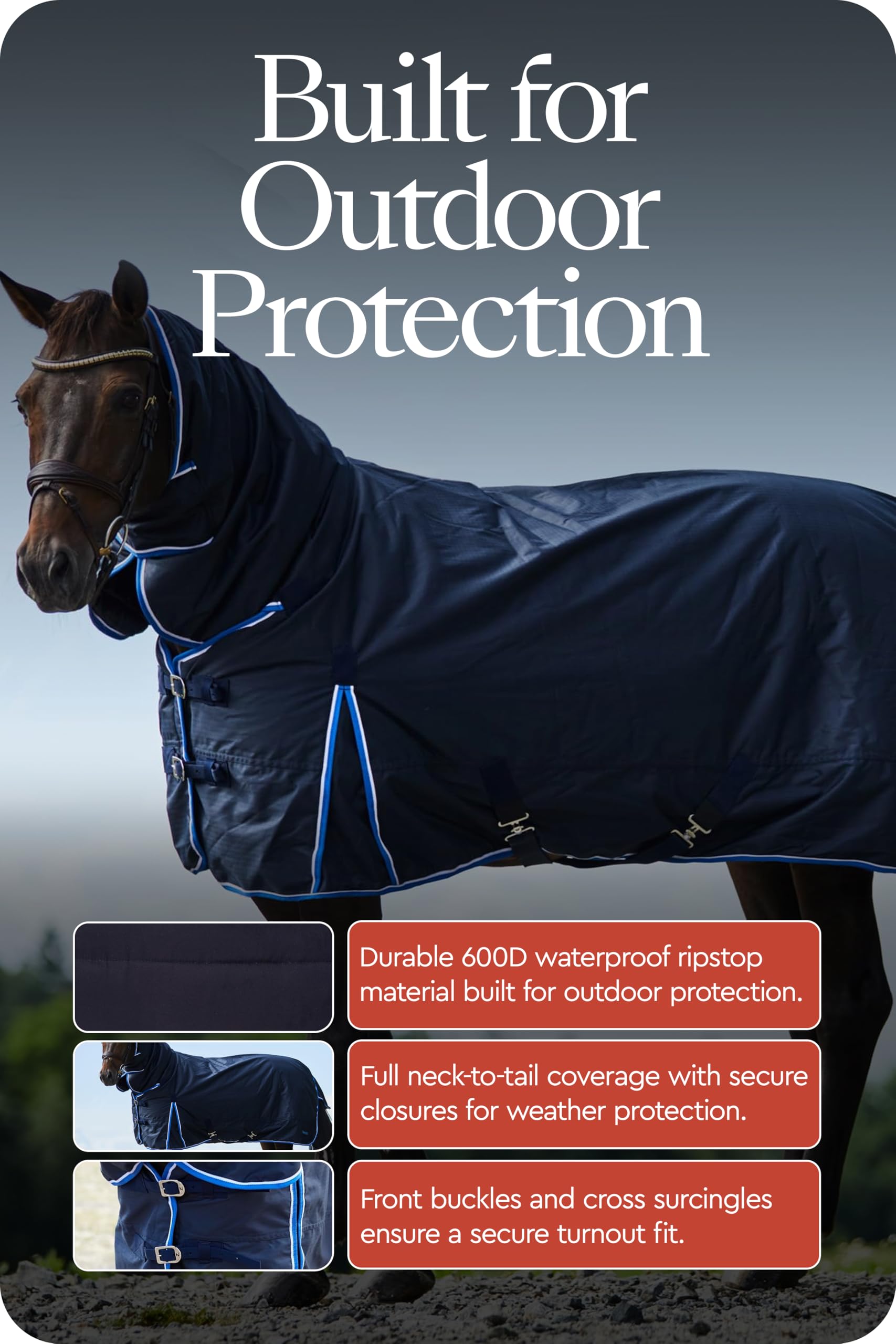 HORZE Glasgow Manta 600D ripstop resistente para caballos activos