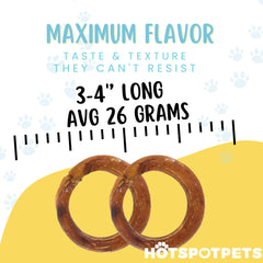 Hotspot Pets Anillos bully-stick sin granos, opción segura para perros sensibles.