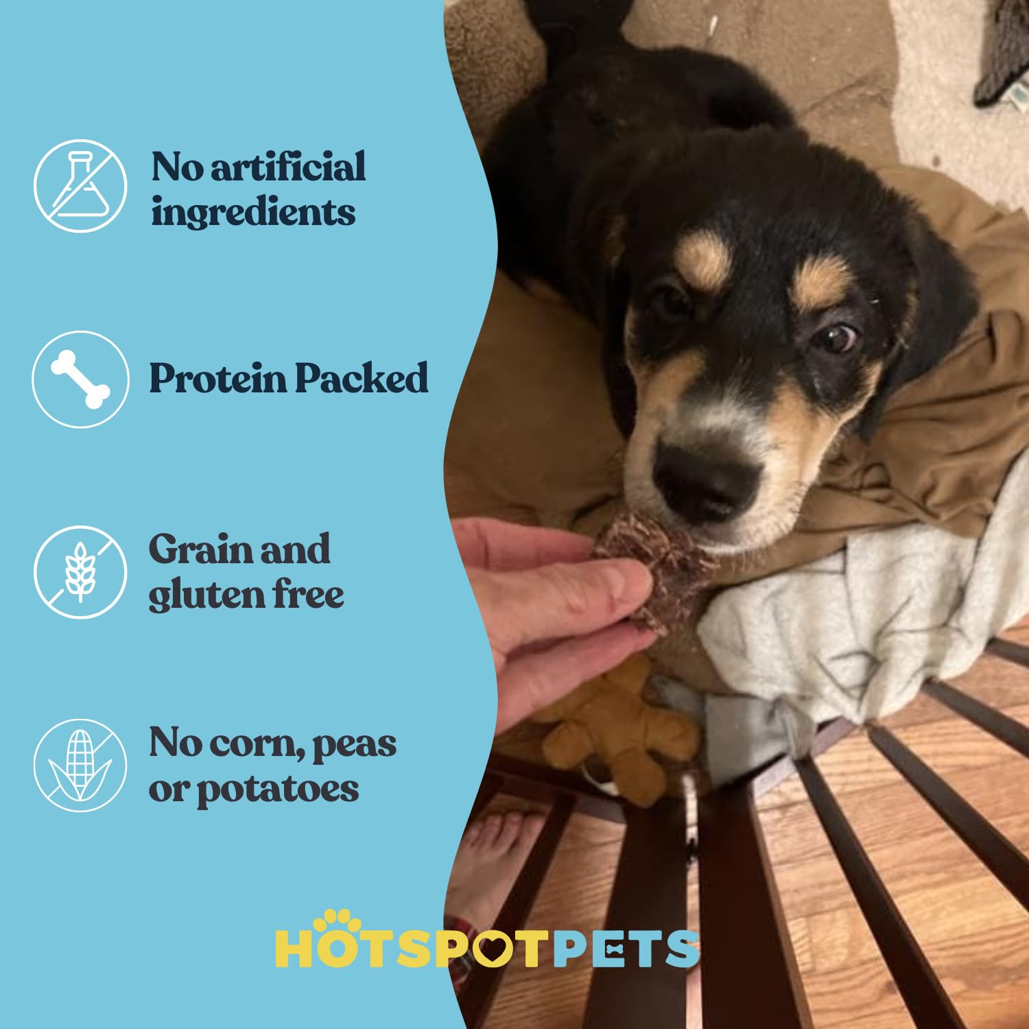 Hotspot Pets Beef Lung Treats, proceso de deshidratación lenta para conservar sabor.