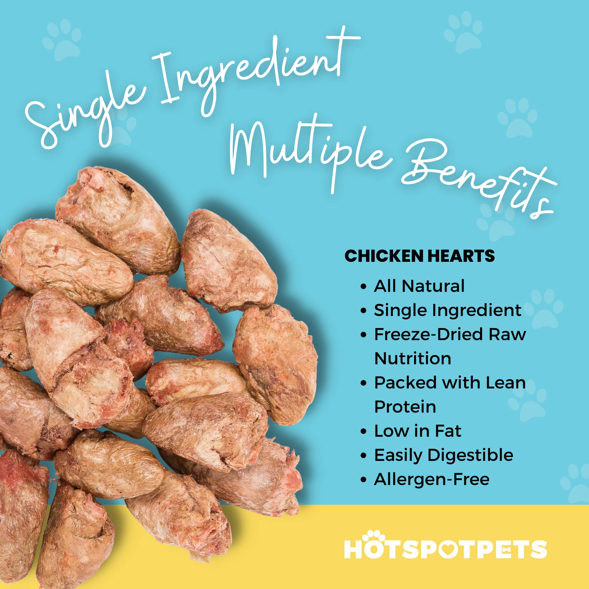 Corazones de pollo deshidratados de Hotspot Pets, ingrediente único para mascotas