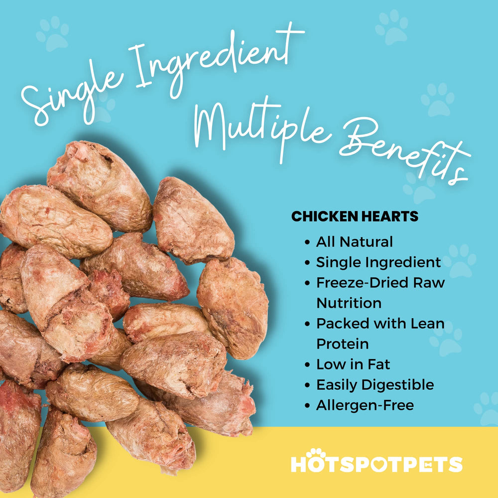Corazones de pollo deshidratados de Hotspot Pets, ingrediente único para mascotas