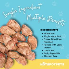Corazones de pollo deshidratados de Hotspot Pets, ingrediente único para mascotas