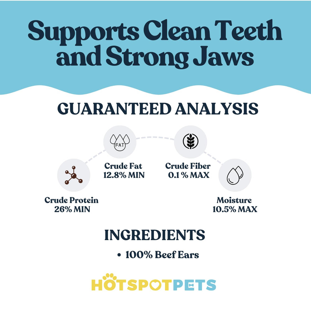 Hotspot Pets orejas de vaca con ingrediente único, origen natural.