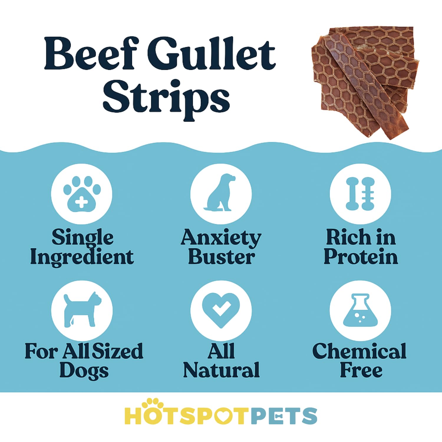 HotSpot Pets jerky de res natural, ingrediente único para snack puro.