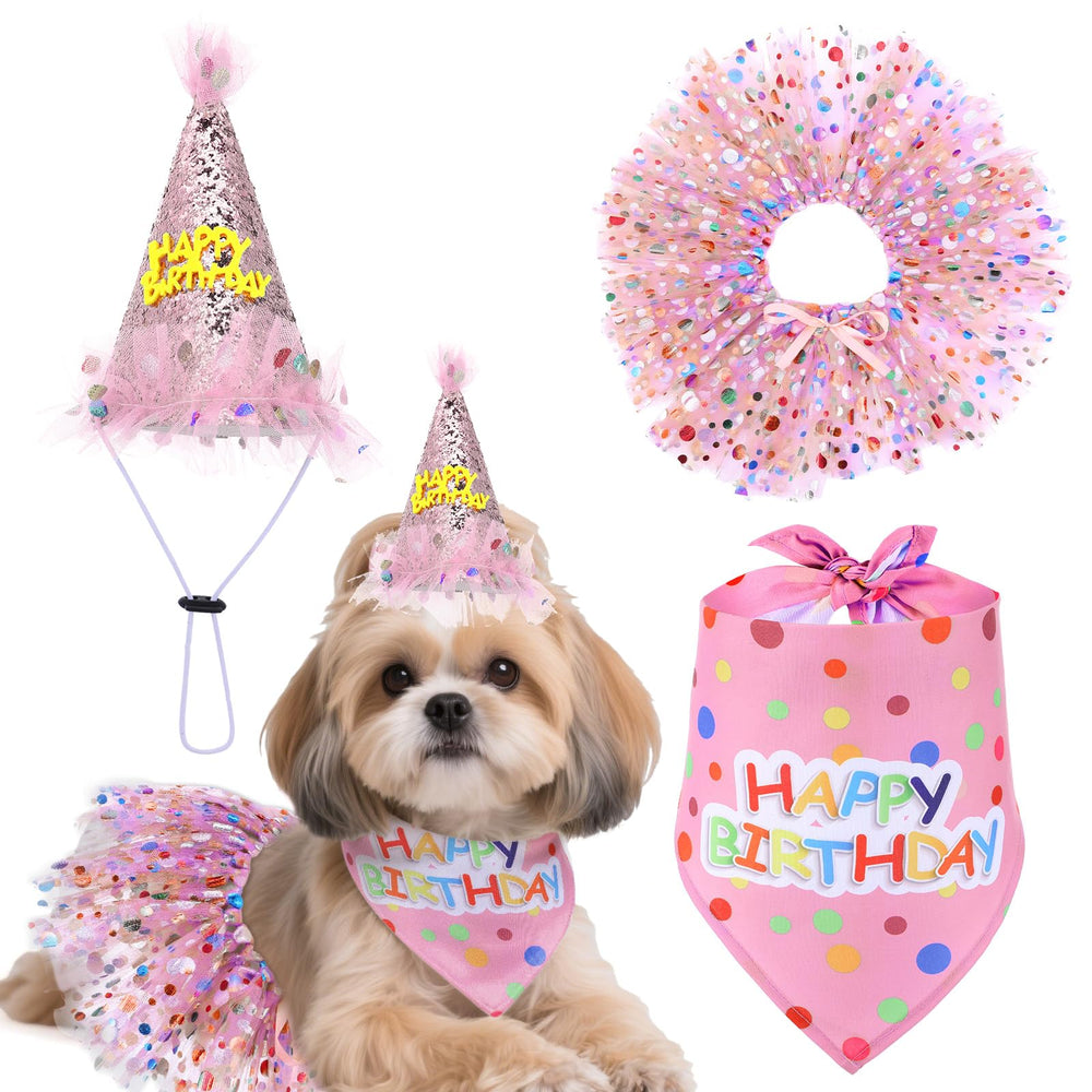 Bandana de cumpleaños de Hpmjz en rosa, ideal para fotos festivas del perro.