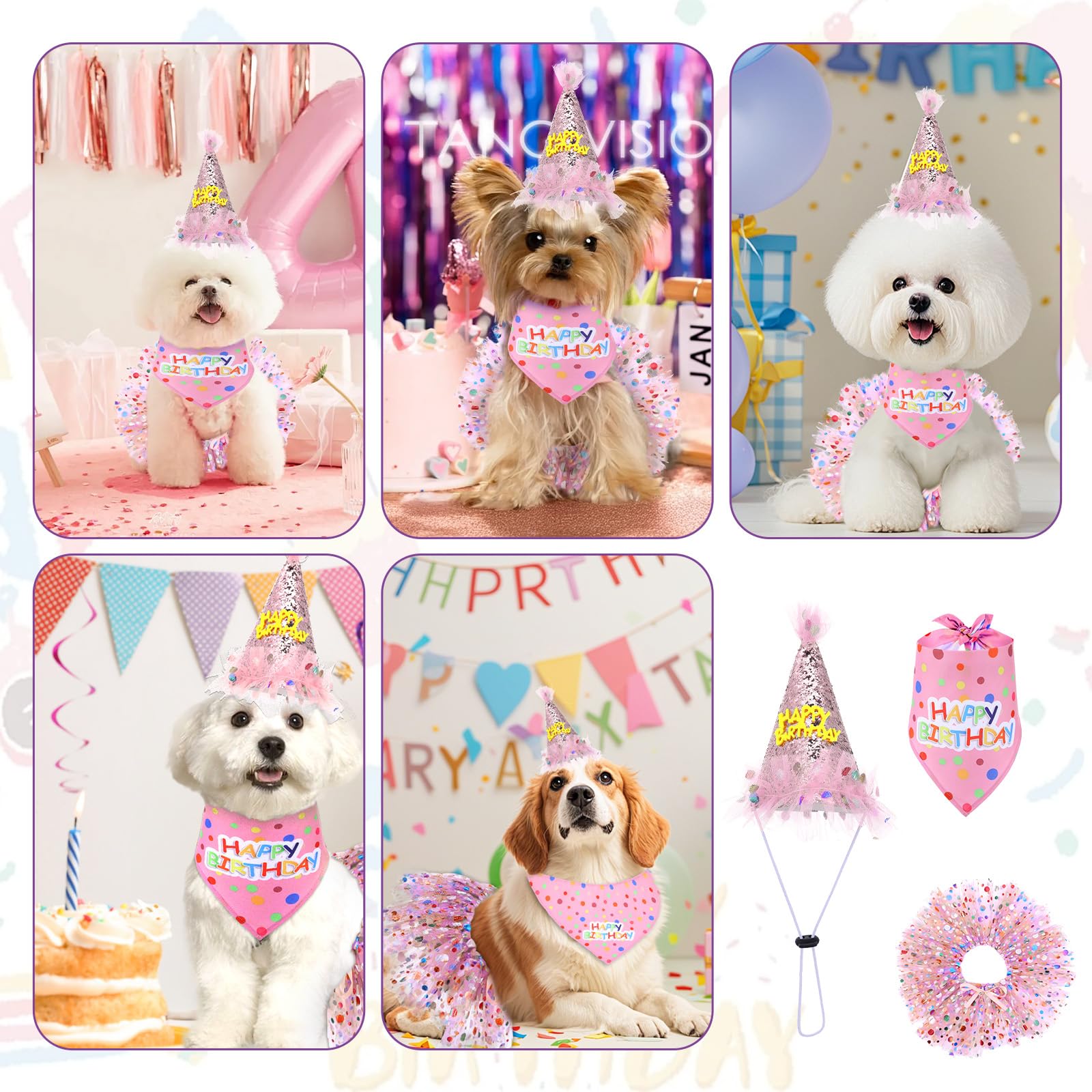 Diseño púrpura Hpmjz para perro, destaca en fotos y decoraciones festivas.