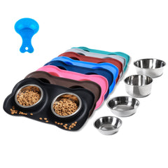 Hubulk cuencos para mascotas de acero inoxidable, juego doble para comida y agua sin desbordes.