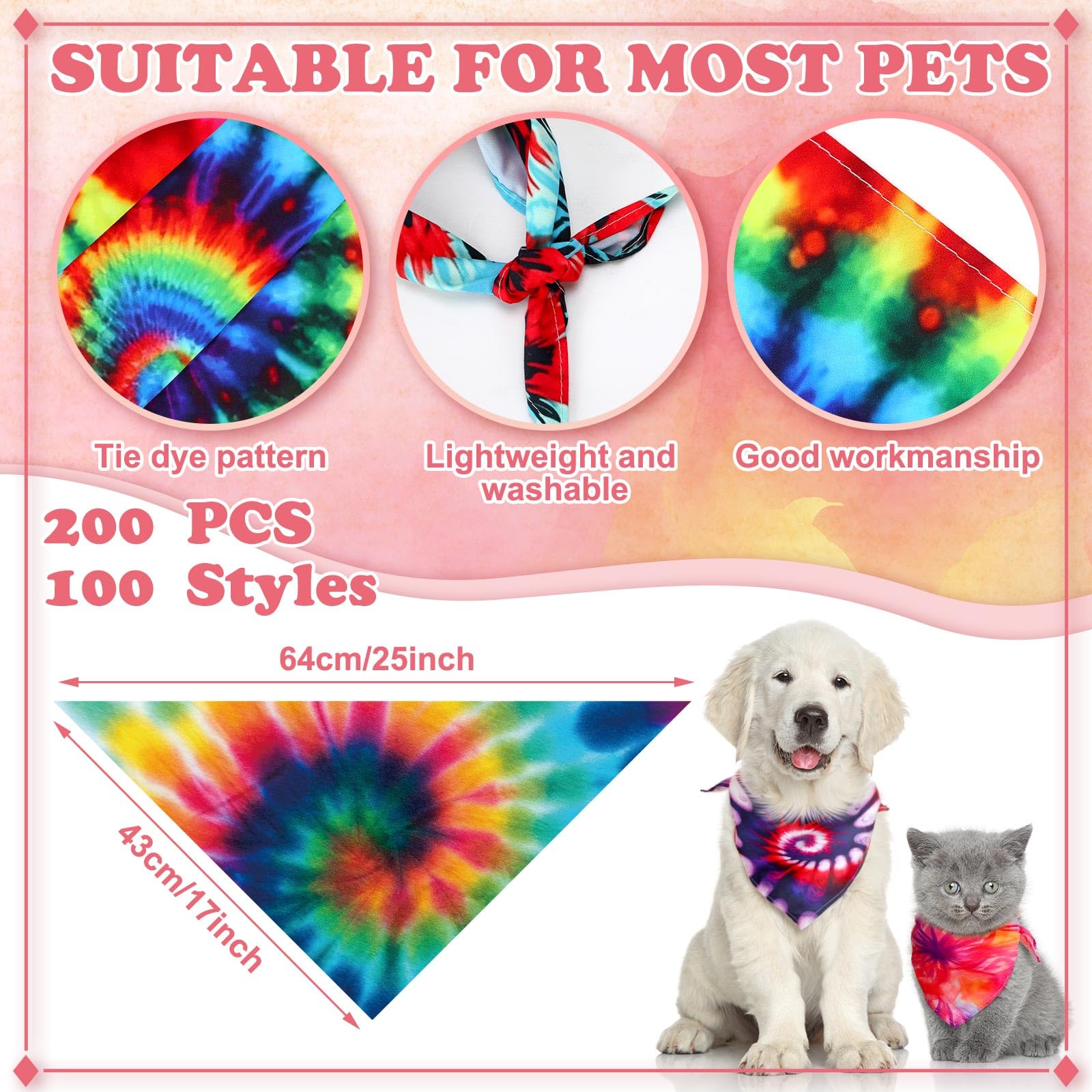 Paquete de 50 bandanas para perros medianos en colores brillantes.