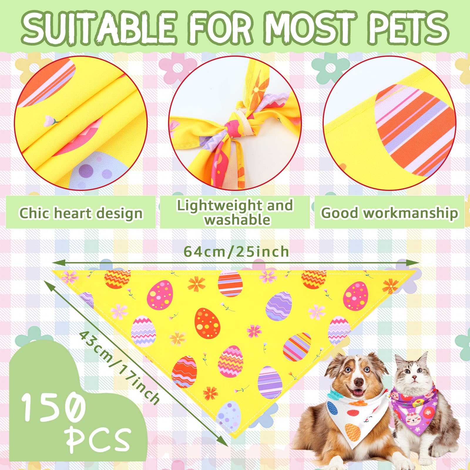 Bandanas Huhumy coloridas de Pascua para perros, colores brillantes.