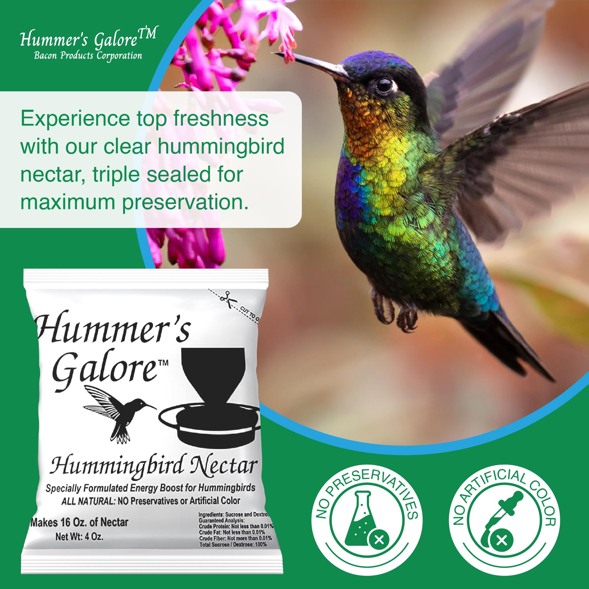 Fórmula natural de Hummer's Galore para colibríes con energía para vuelos.