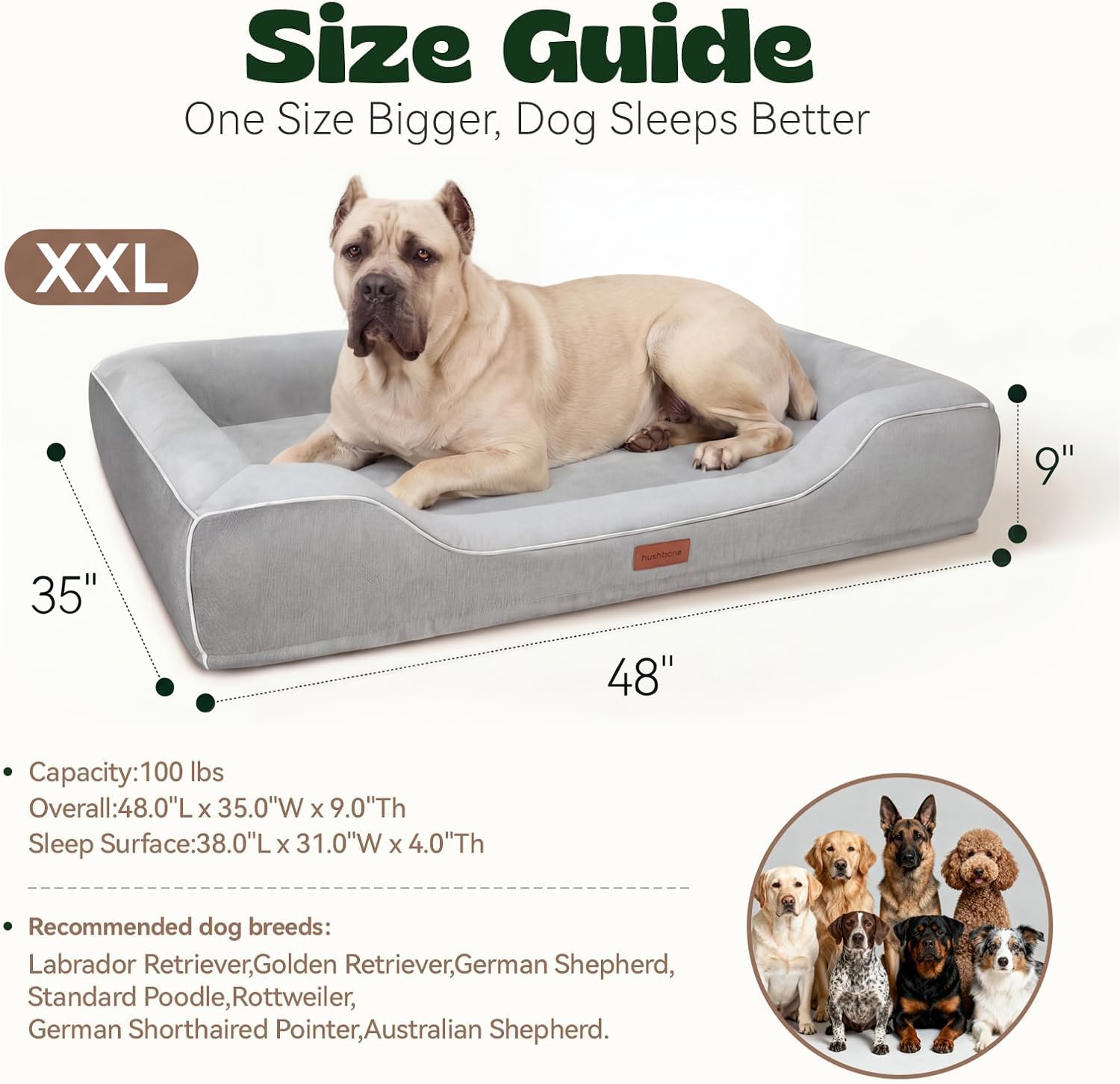 Entrada baja de la cama hush-bone, ideal para perros mayores.