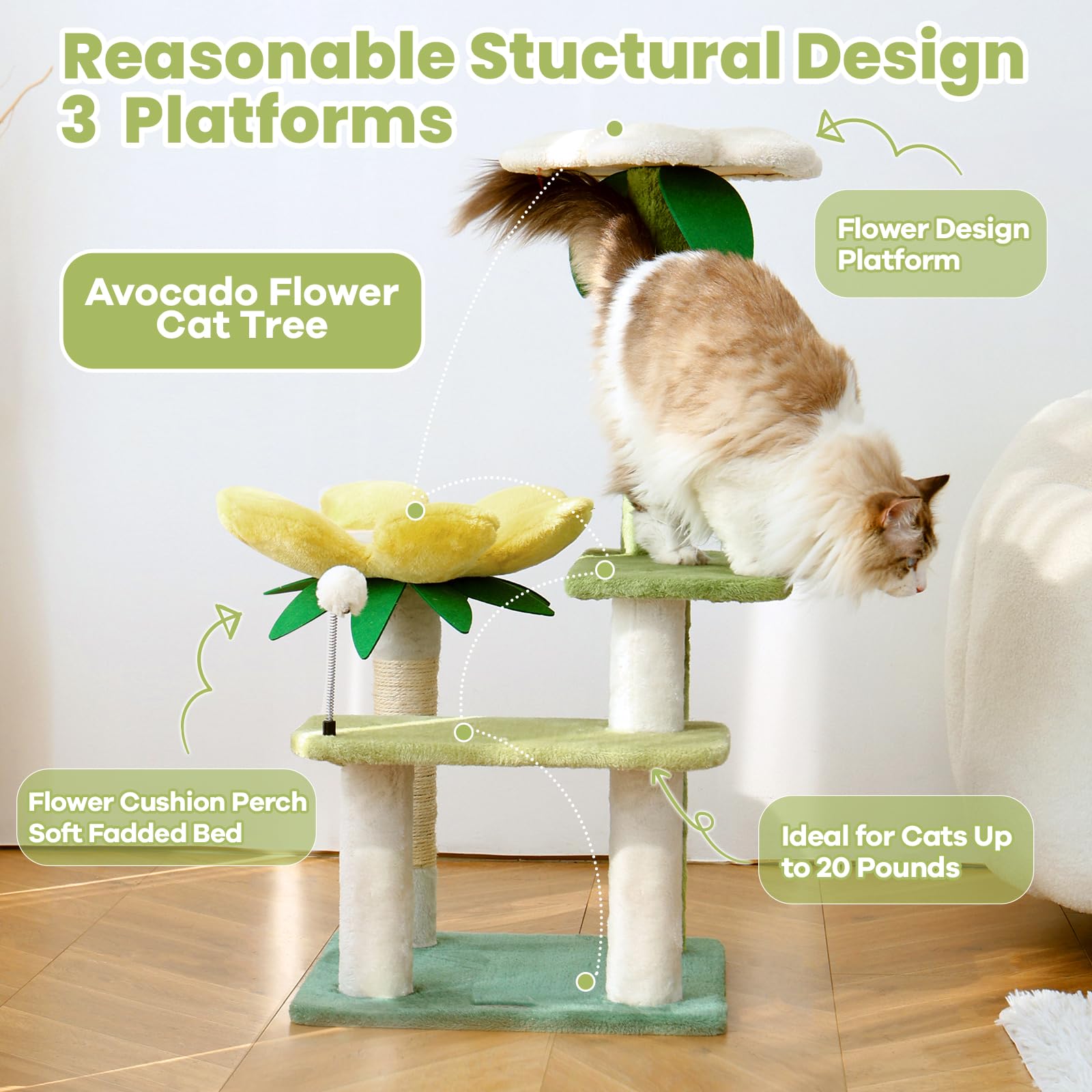 HYABI Arbol Gato Avocado con postes de sisal para cuidar uñas de tu gato