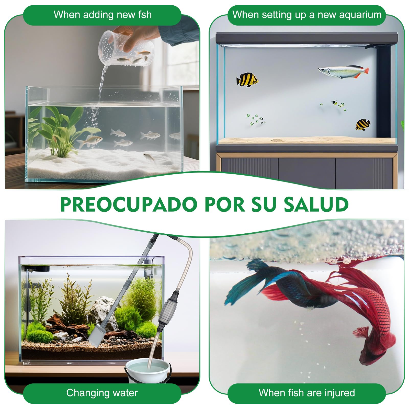 Hygger Condicionador de Agua presentación del envase para nuevos acuarios.