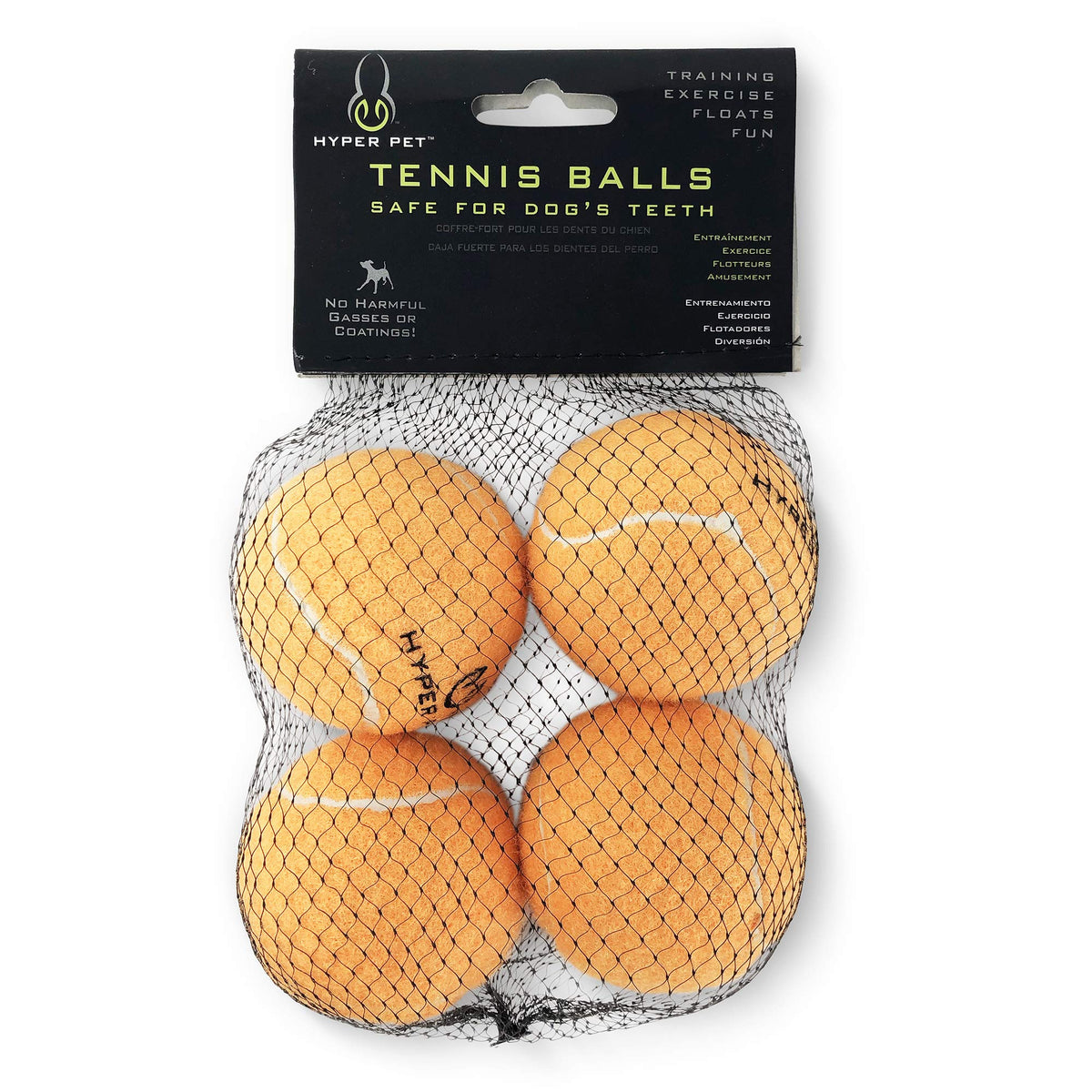 Pelota Hyper Pet Tenis naranja frente, ideal para juego y localización rápida.