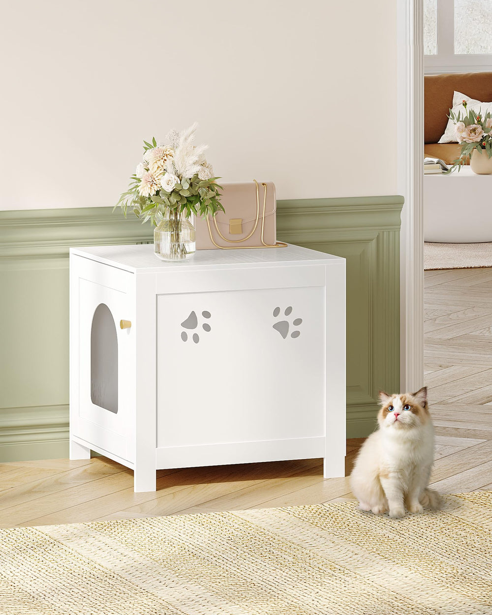 Hzuaneri superficie de madera blanca, elegante y funcional para sala.