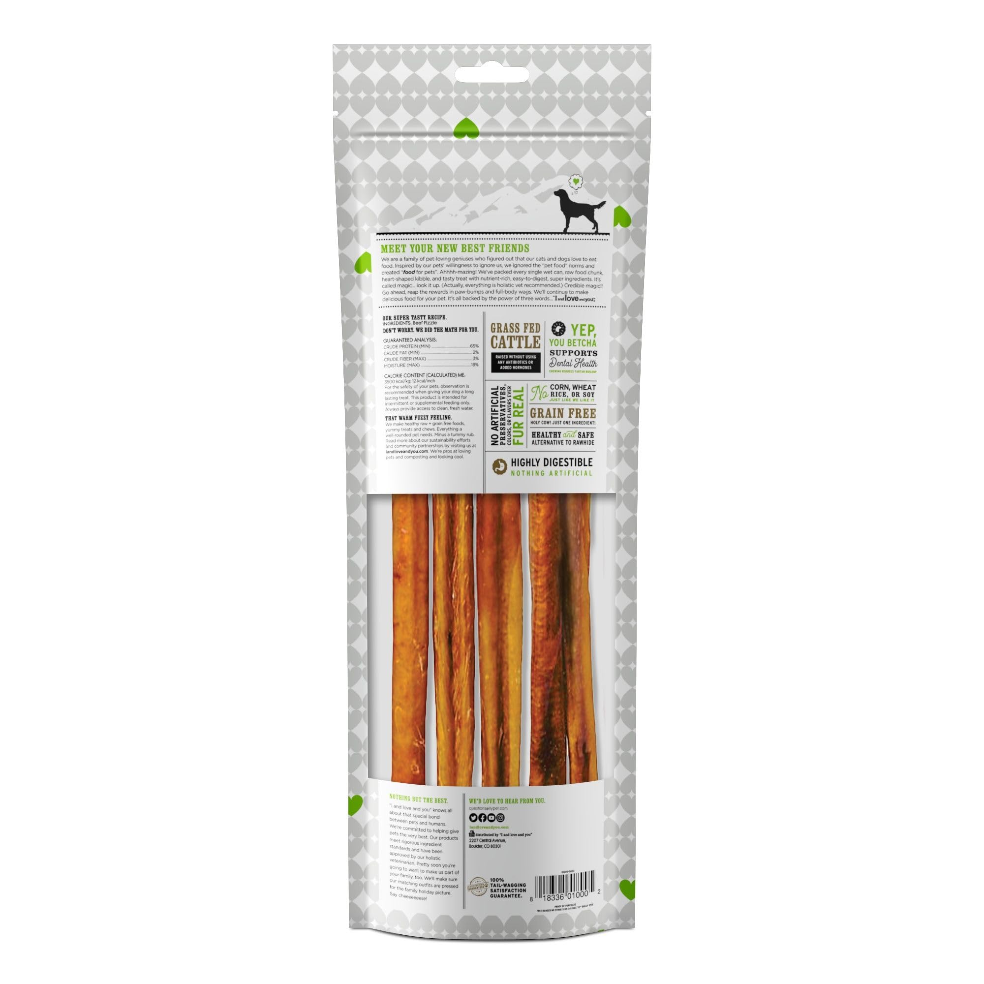 I AND LOVE AND YOU Bully Stix de carne de vaca alimentada con pasto, opción natural