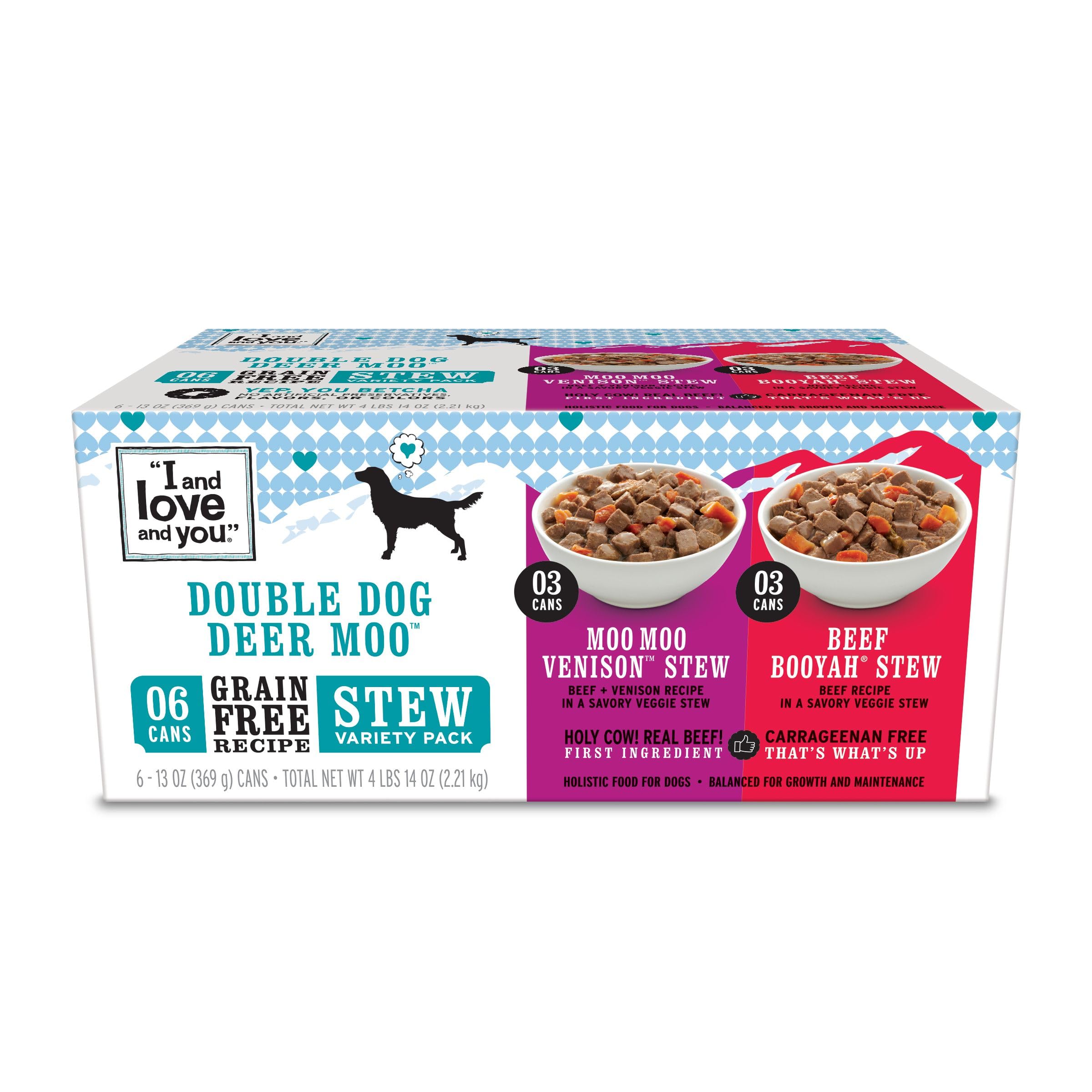 I AND LOVE AND YOU comida húmeda para perro, venado y ternera, lata 13oz para hidratación.