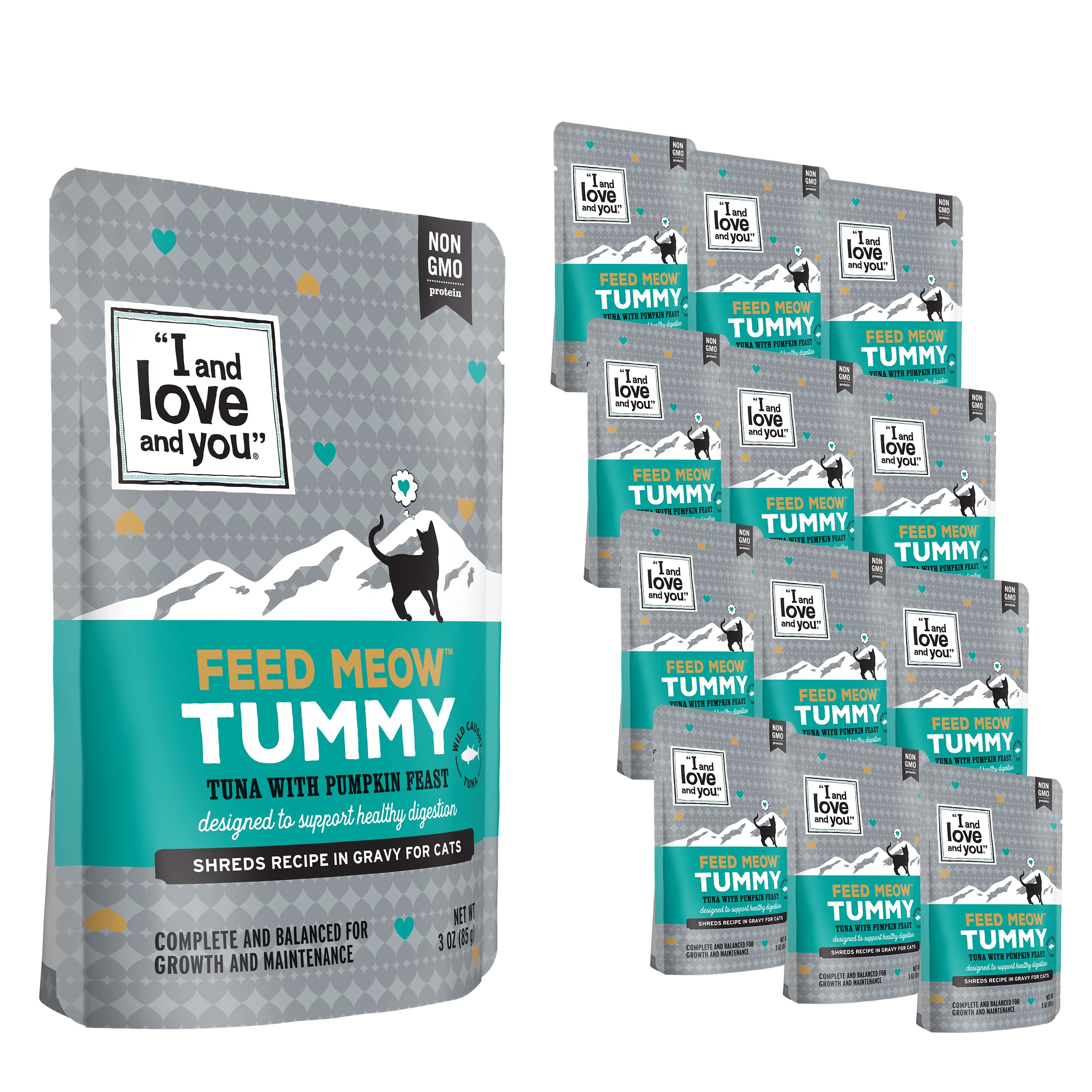 I AND LOVE AND YOU Feed Meow Tummy, atún en trozos, jugoso y proteico para gatos