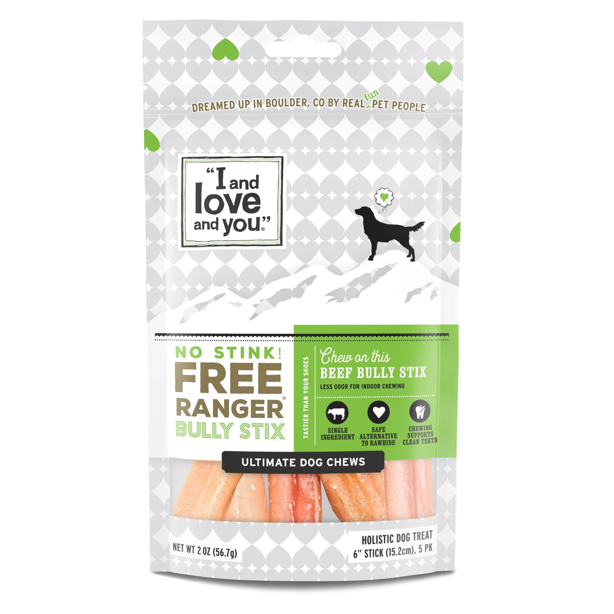 I AND LOVE AND YOU Free Ranger No Stink: palitos de bully de res, 6 pulgadas para masticar