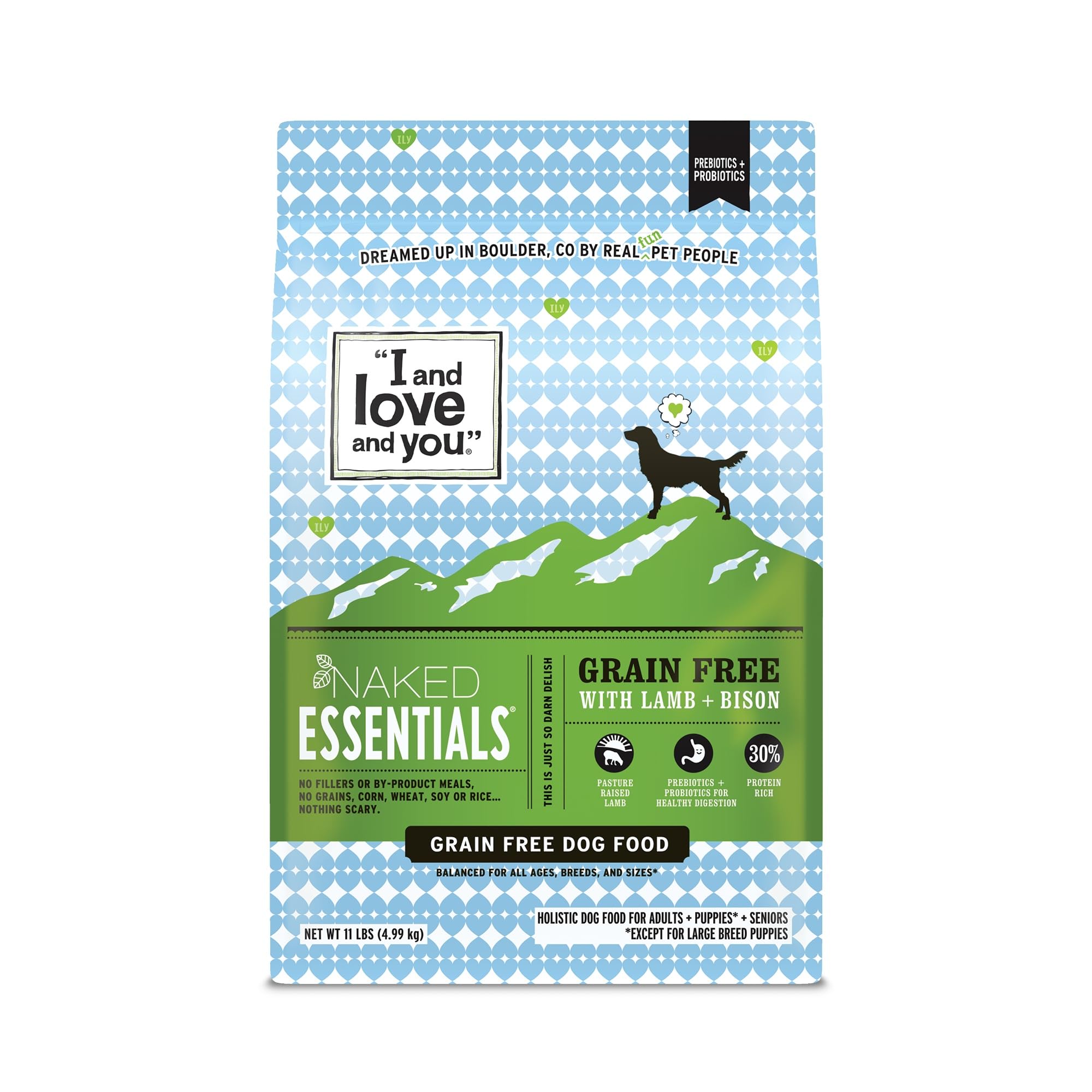 I and love and you Naked Essentials, alimento seco para perro cordero y bison, bolsa 11 libras