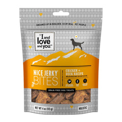 I and love and you Nice Jerky Bites: bolsa de snacks para perros para premiar durante el juego