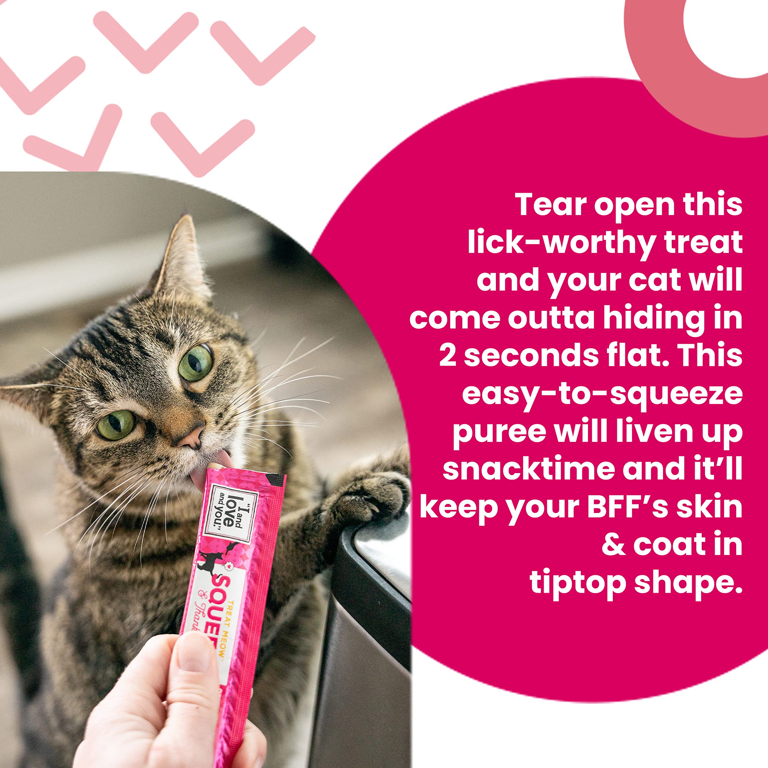 I AND LOVE AND YOU Treat Meow serving on dinner bowl shows versatile use