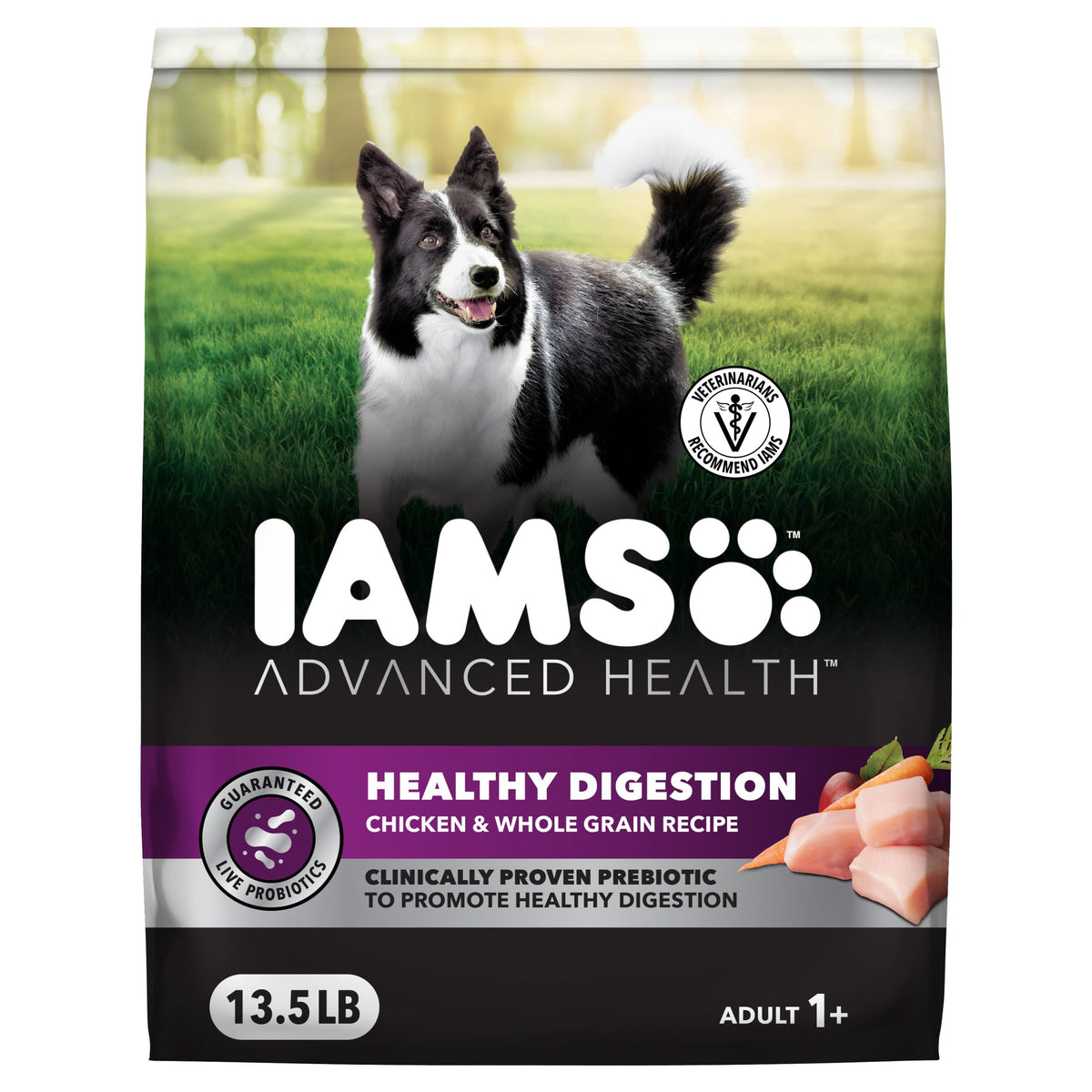 IAMS Salud Avanzada en bolsa de comida seca para perros, apoya la digestión.