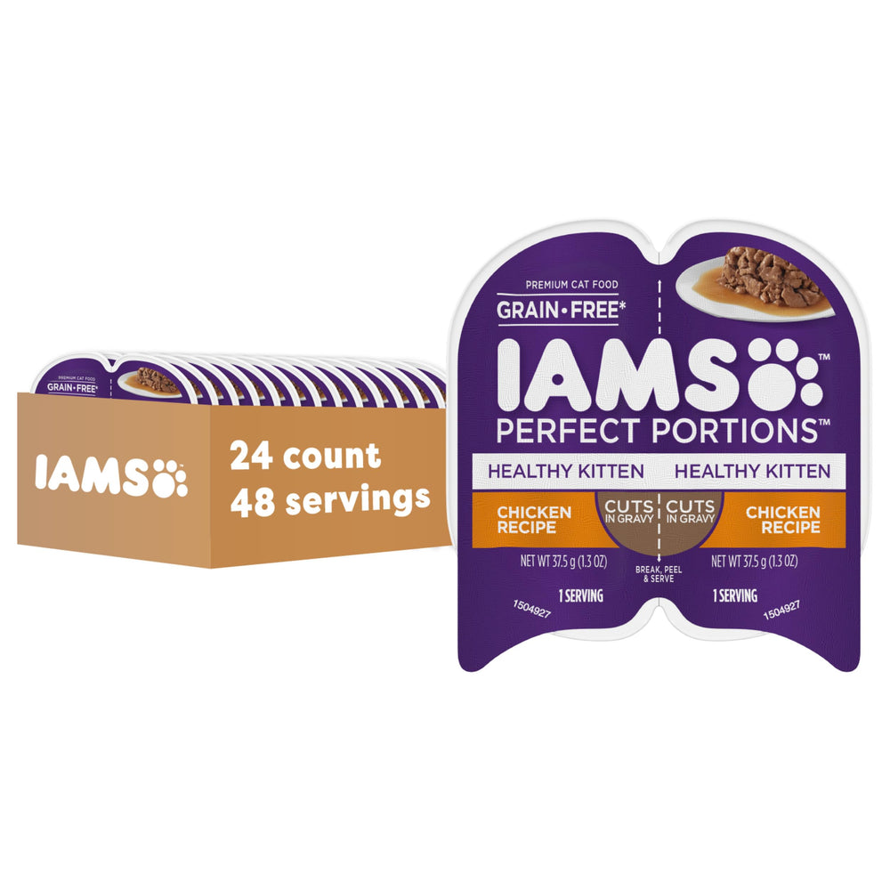 IAMS Perfect Portions en bandejas dobles, porciones listas para servir.