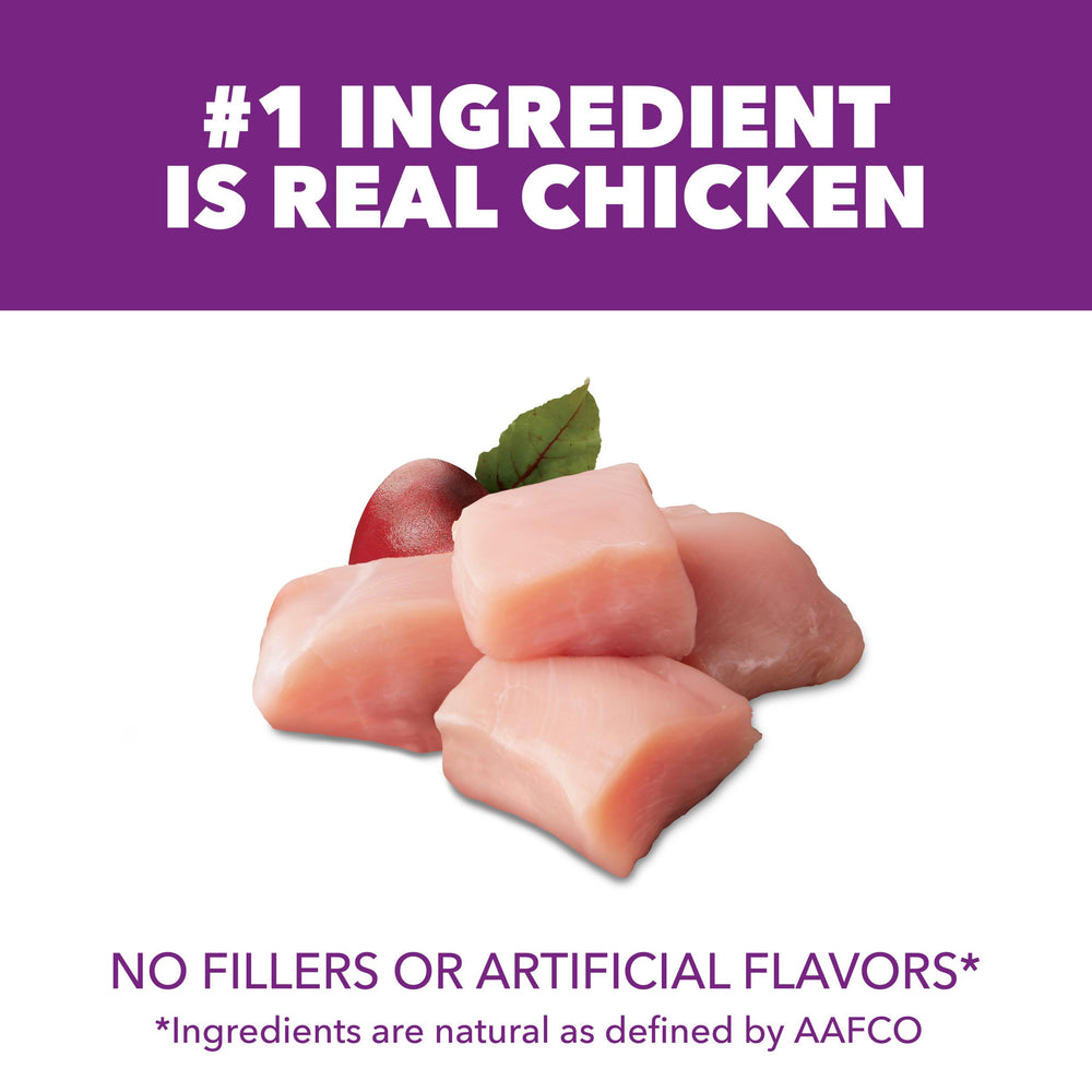 IAMS pollo como ingrediente principal favorece energía y músculos fuertes.