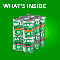 IAMS Proactive Health trozos de res en salsa, lata: proteína sabrosa para músculos fuertes.