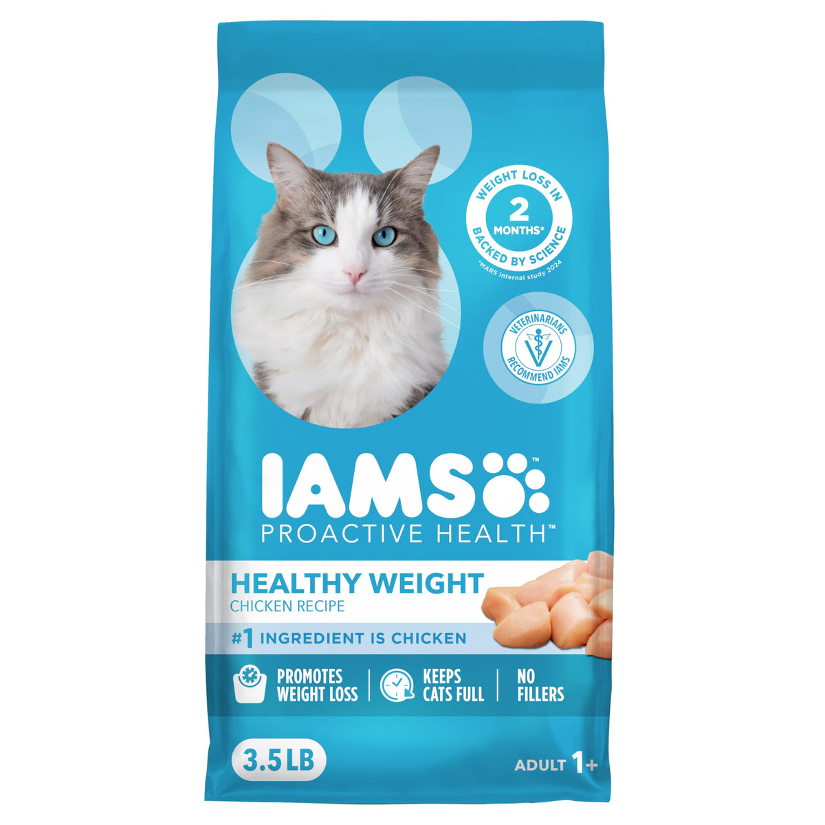 IAMS Proactive Health weight portion bowl demonstrates portion control for adult cats.