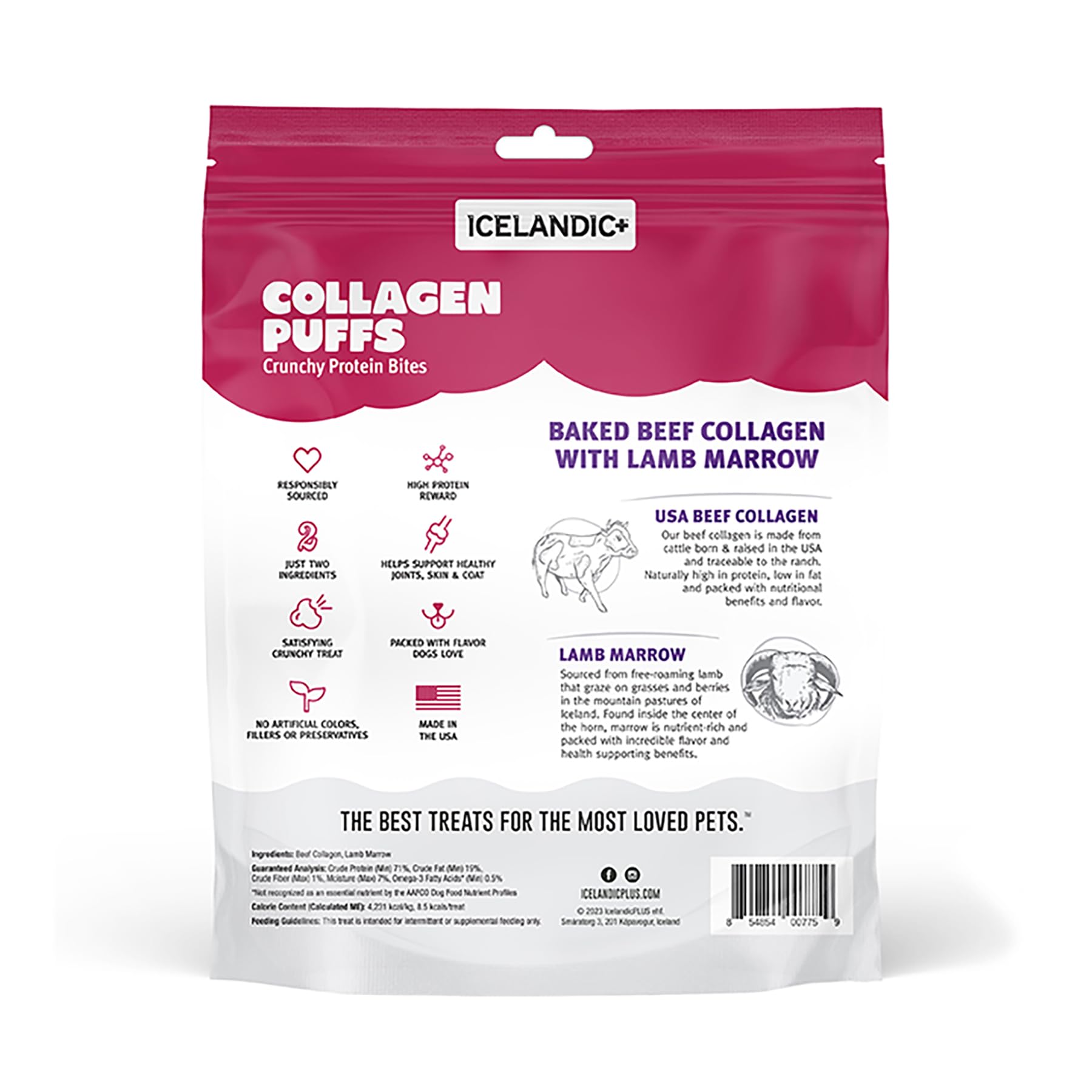 Icelandic+ Collagen Puffs para entrenamiento, trozos grandes y crujientes