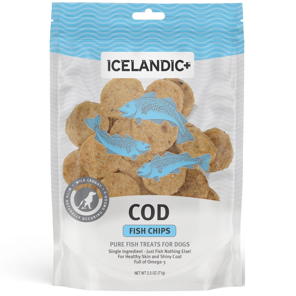 Icelandic+ Paquete de bacalao 2-5oz: snack ideal para paseos y entrenamientos.