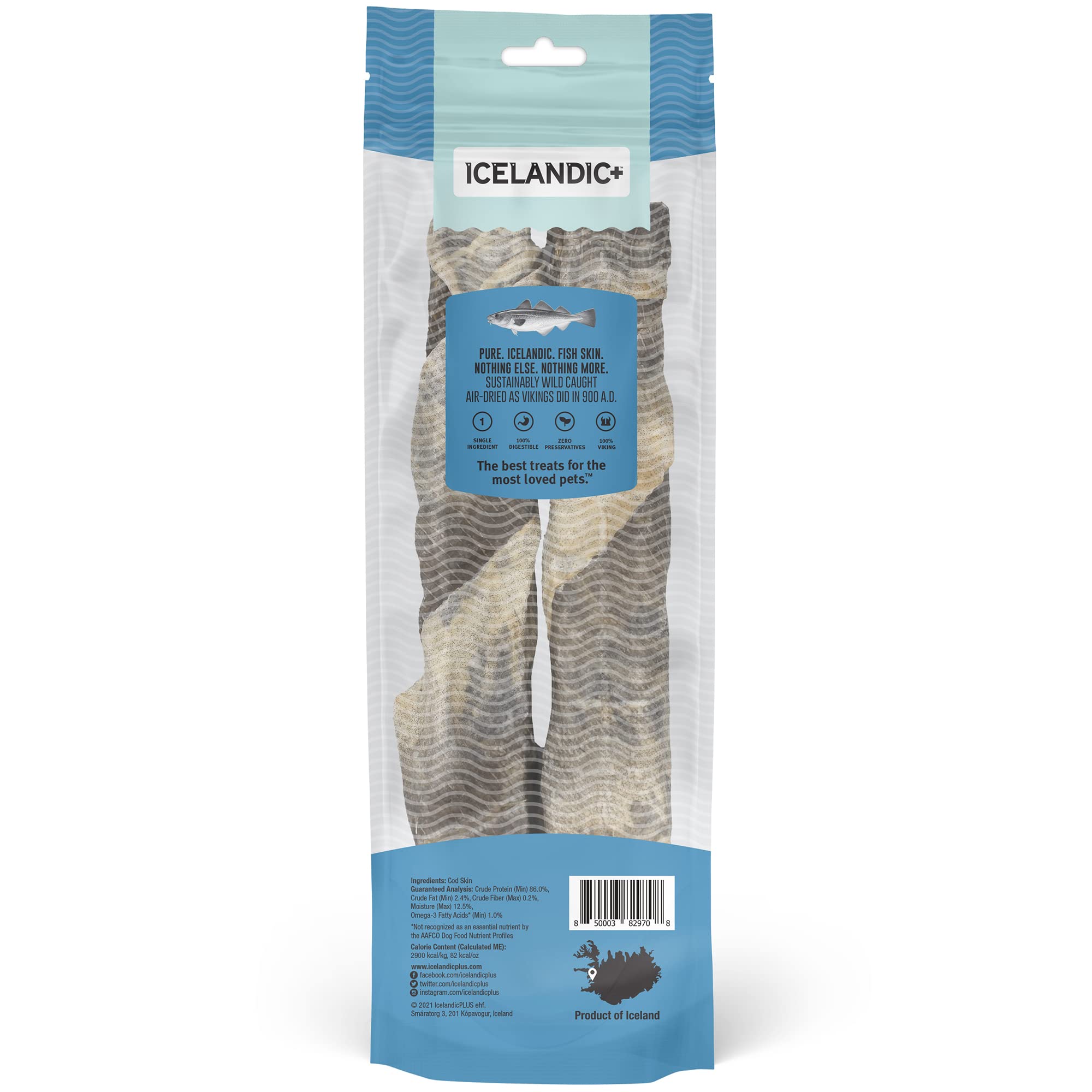 Icelandic+ piel de bacalao, ingrediente único para perros con sensibilidad alimentaria.
