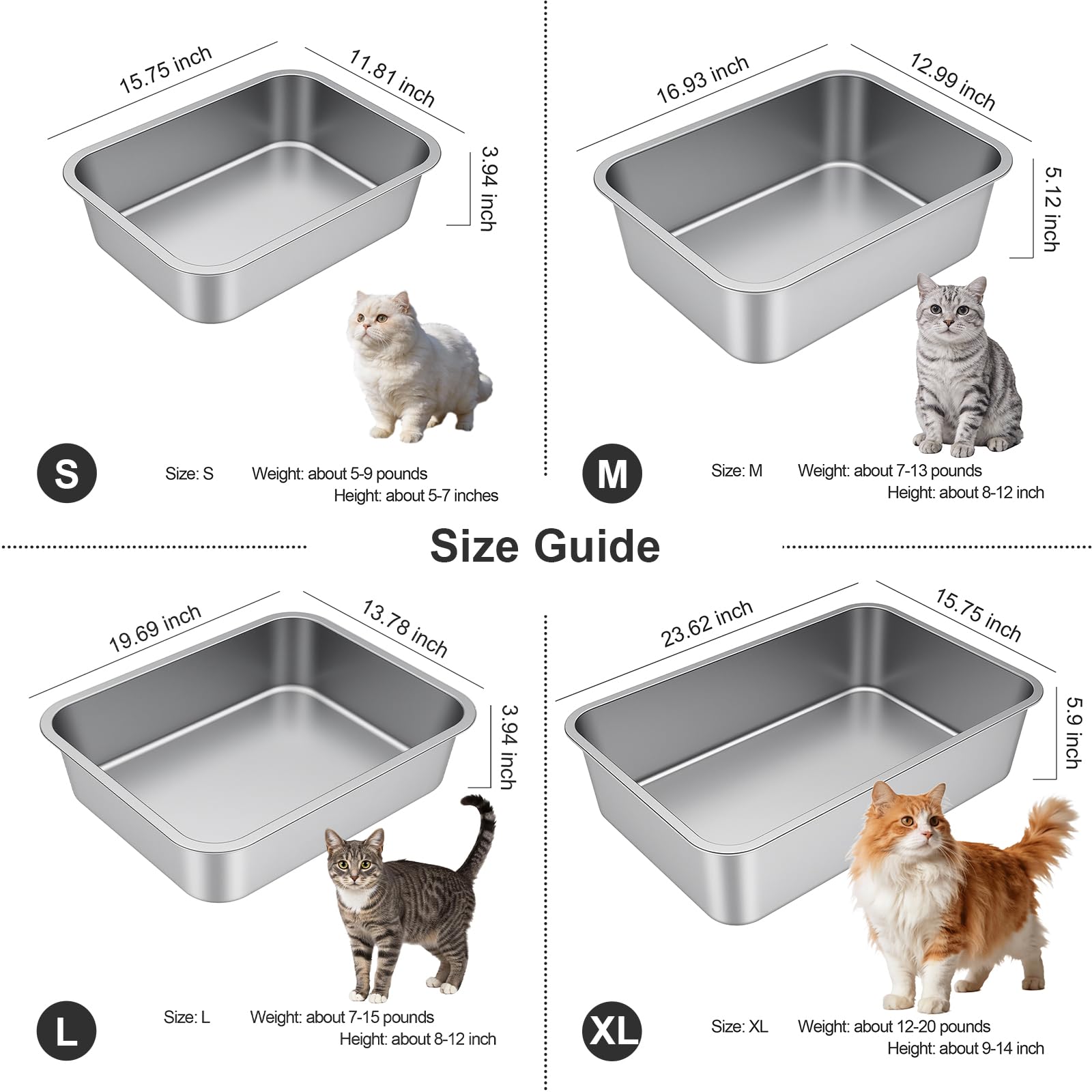 Idymere caja de arena en acero inoxidable, tamaño compacto para espacios pequeños.
