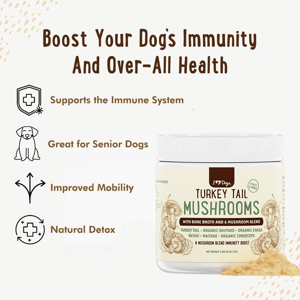 iHeartDogs hongos cola-de-pavo para perros en polvo, apoyo inmune y bienestar general