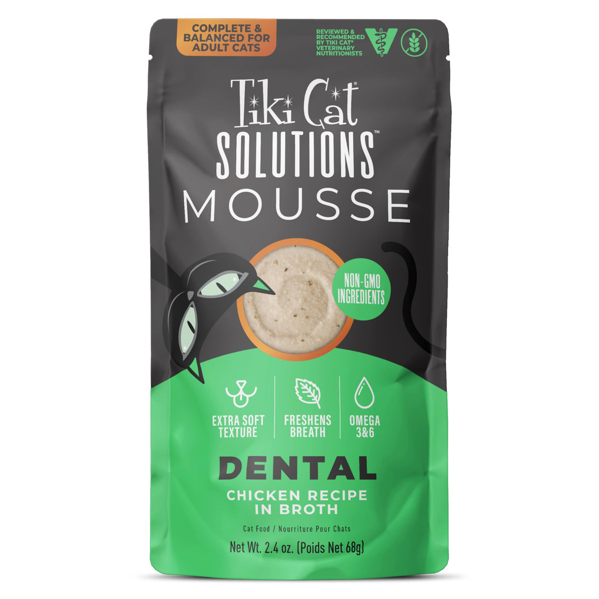 TIKI PETS – Tiki Cat Solutions Mousse Dentaire (Poulet, Bouillon) — 12 Sachets de 68 g
