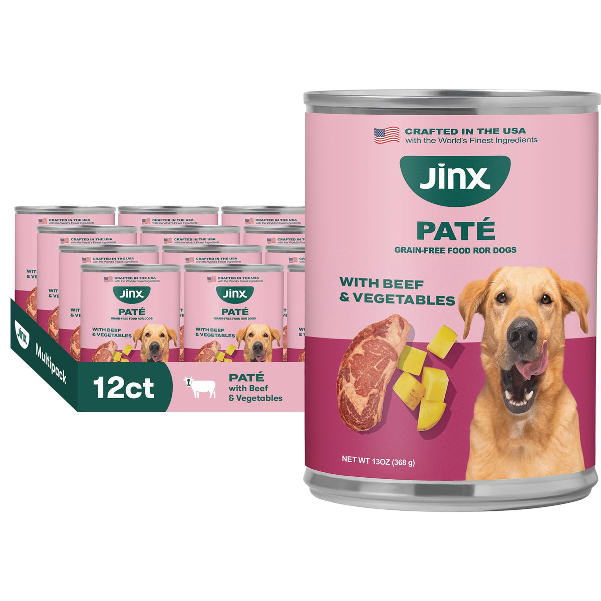 Jinx Latas Húmedas Premium para Perro – Paté de Res, Sin Cereales, Pack de 12 x 13 oz