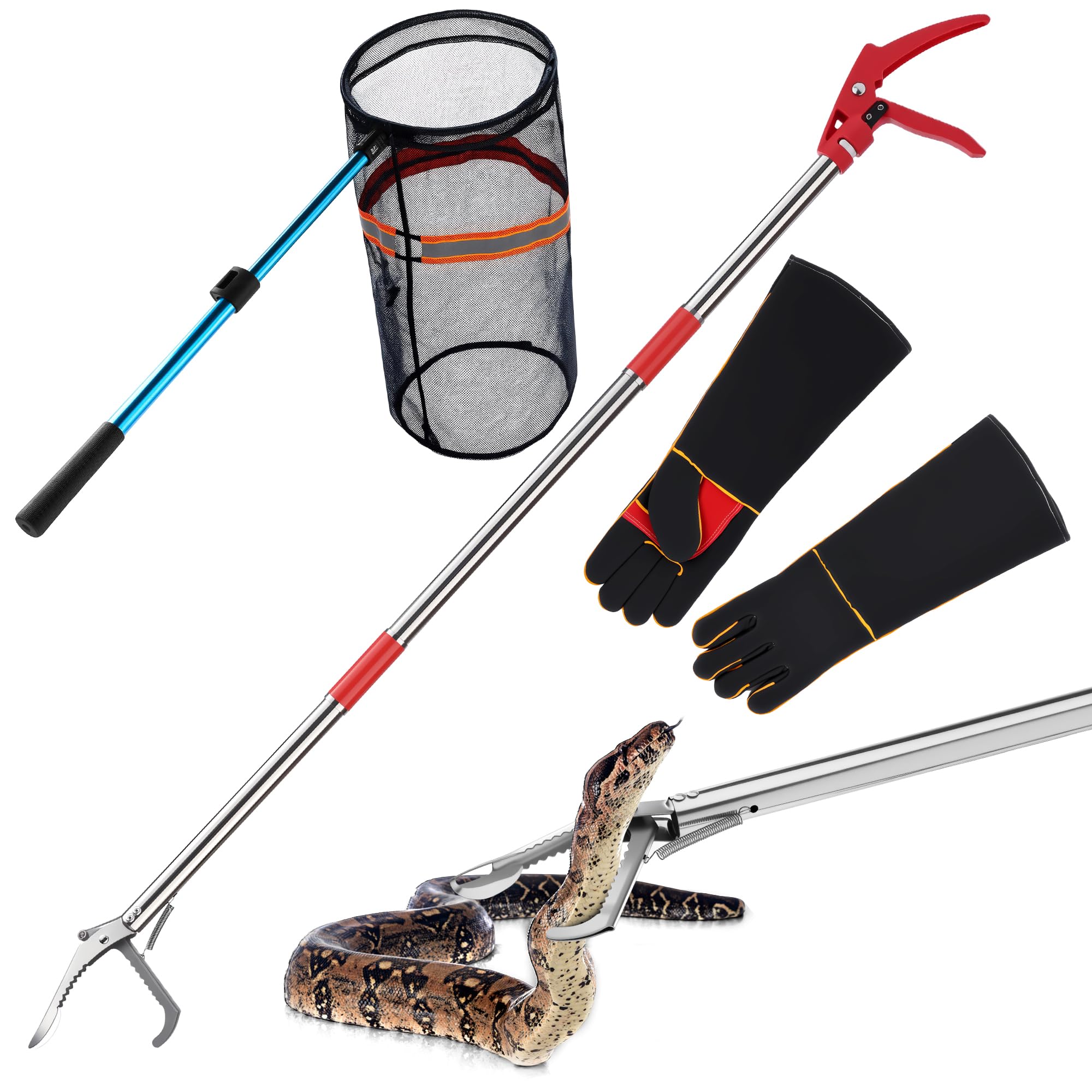 Qualirey Set de Captura de Serpientes: Tenazas 50 Pulgadas y Red Extensible 40-60 cm