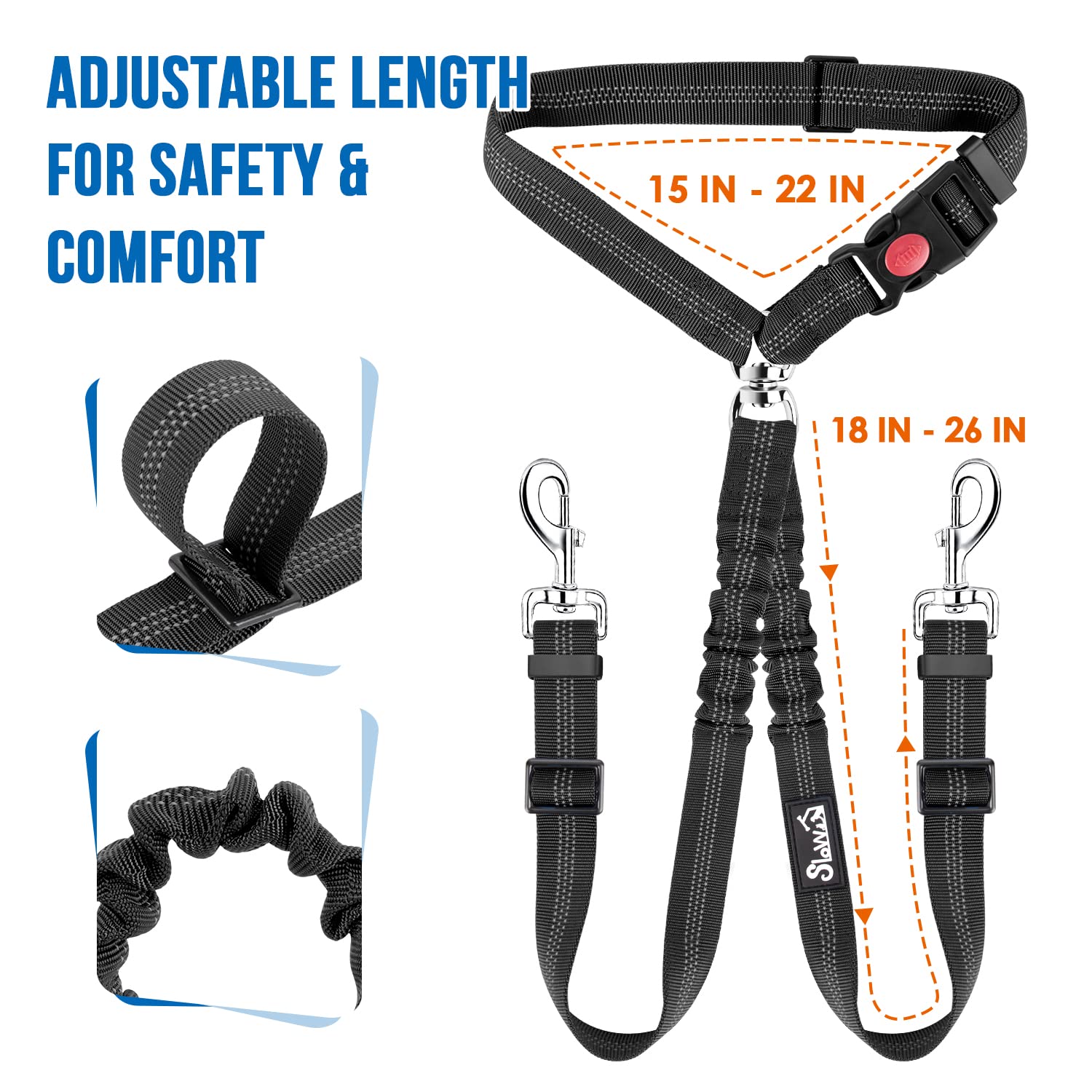 Lukovee Doble Cinturón para Perros en Coche – Seguridad para 2 Mascotas, 360° sin Enredos, Alto Ajuste