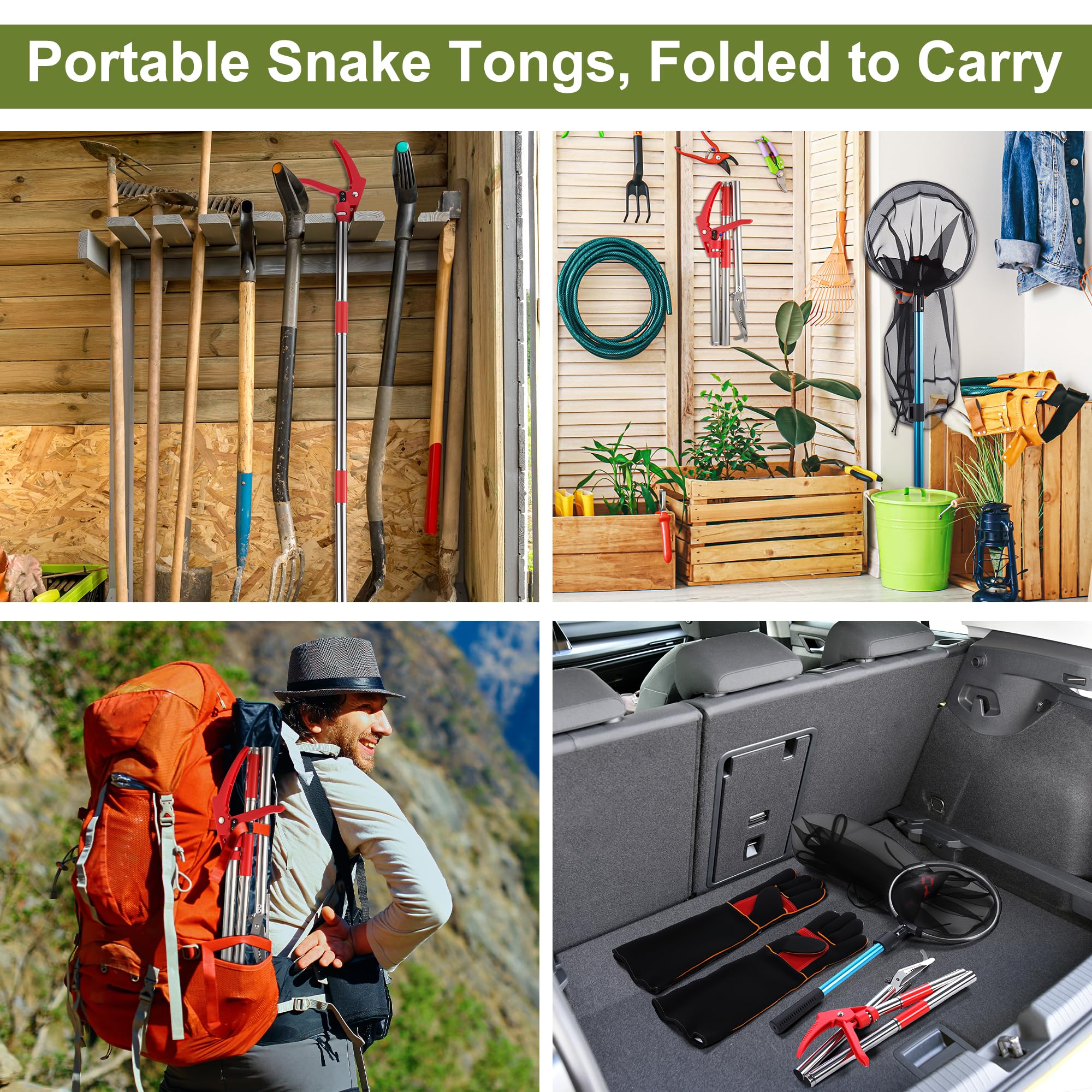 Qualirey Set de Captura de Serpientes: Tenazas 50 Pulgadas y Red Extensible 40-60 cm
