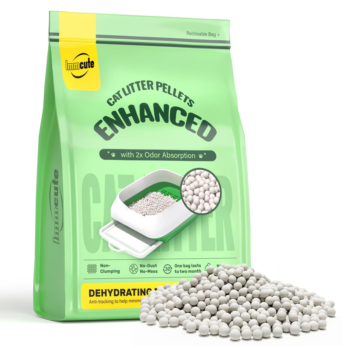 IMMCUTE pellets para gatos, 9 libras, reducción de seguimiento para un hogar más limpio.