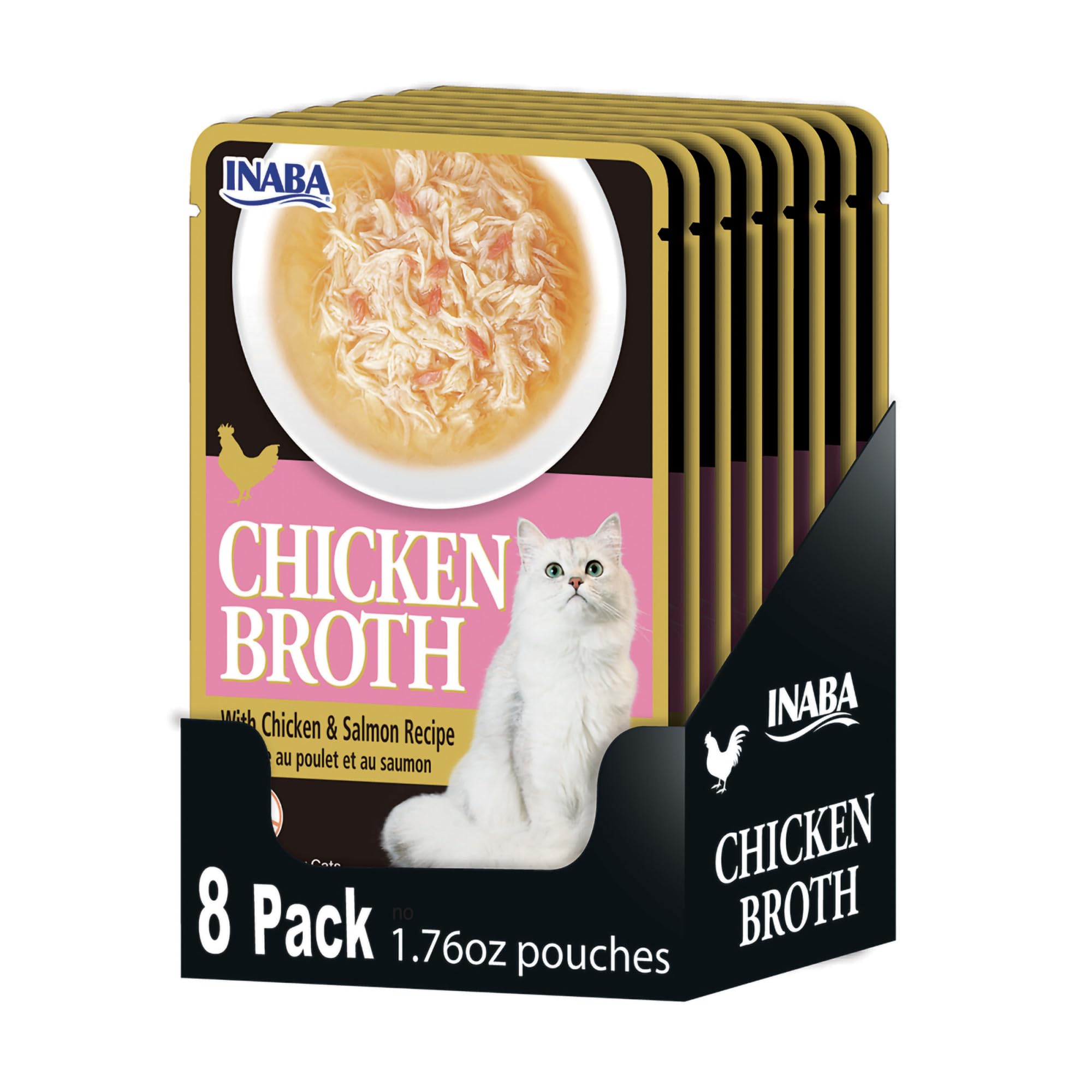 INABA bouillon de poulet pour chat servi dans bol, hydratation potentielle appréciée.