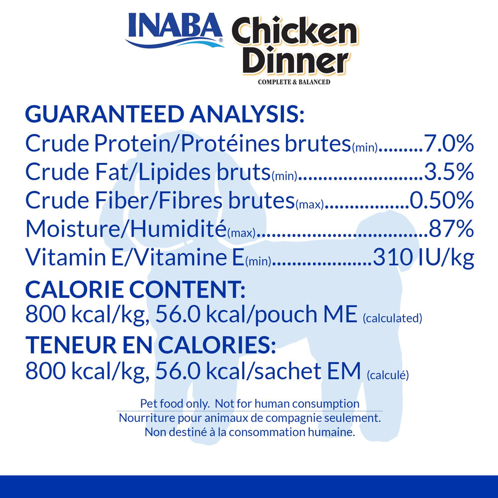 INABA Chicken Dinner bocado para enriquecimiento, útil para entrenamiento.