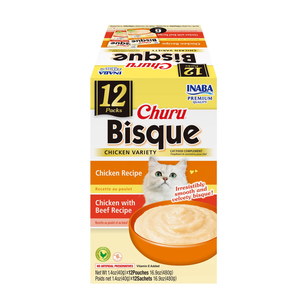 INABA Churu Bisque para gatos, puré cremoso de pollo en sobre individual para servir.