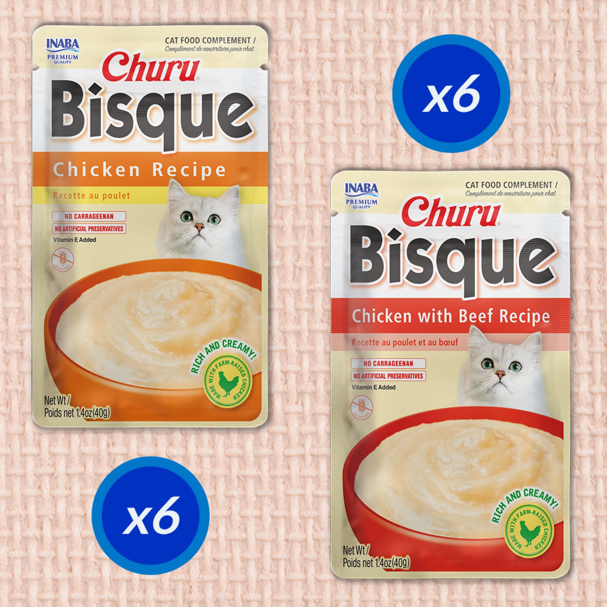 Textura cremosa de INABA Churu Bisque facilita servir sin desorden durante la hora de comer.
