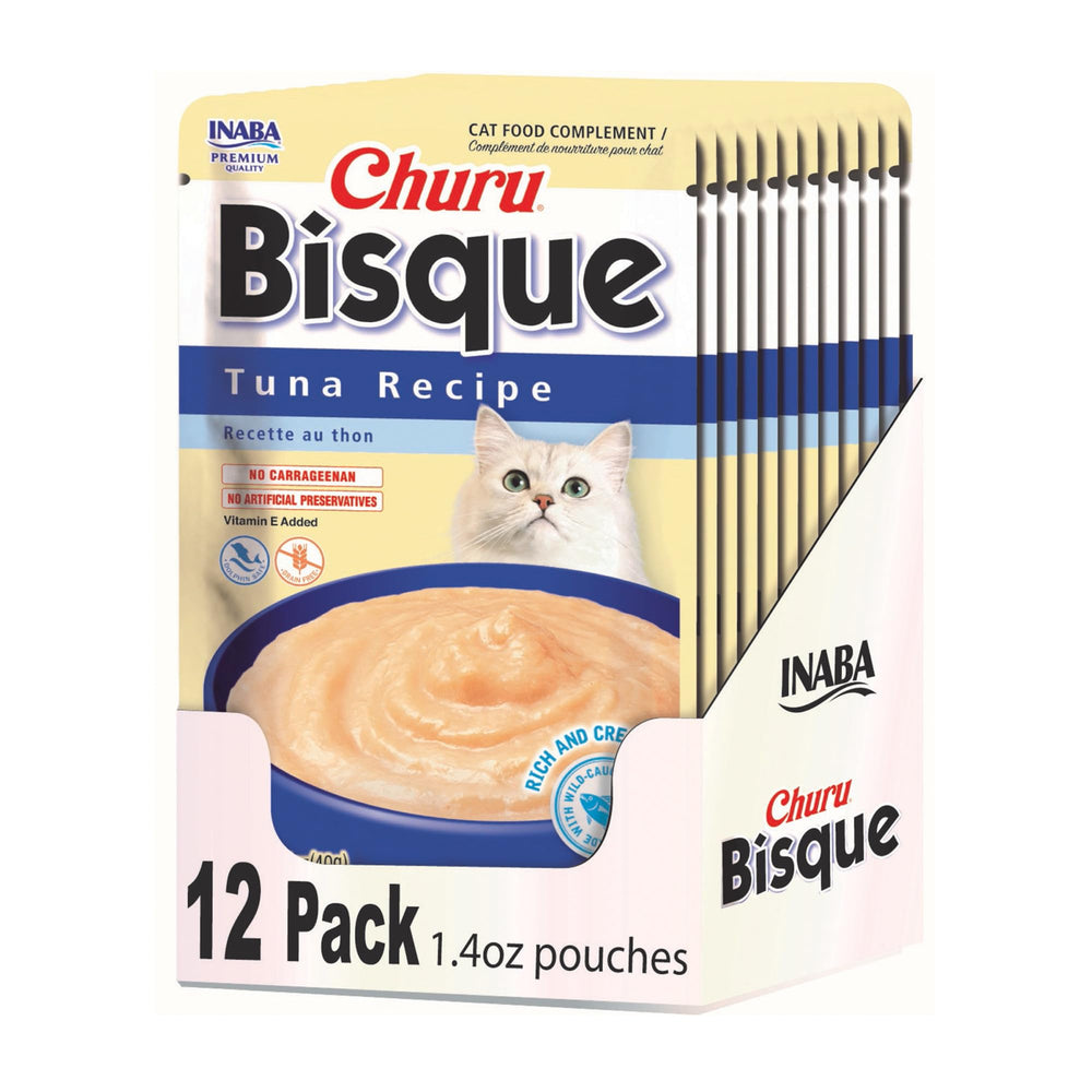 INABA Churu Bisque para gatos, puré cremoso con vitamina E para hidratar.