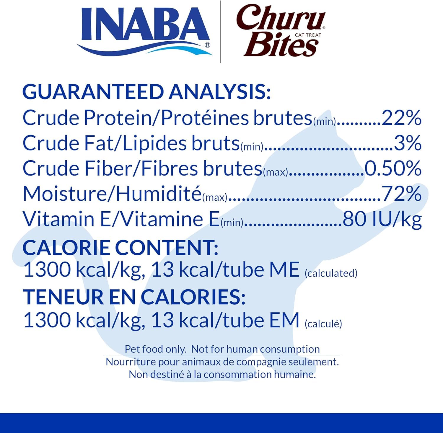 INABA Churu Bites: 13 kcal por pieza, snack ligero para gatos.